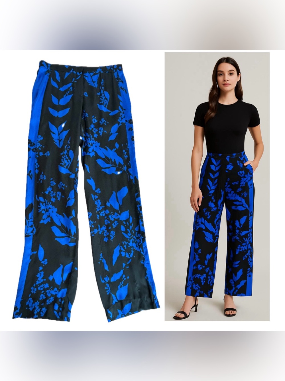 Judith & Charles Blue Botanical leg print tropical Wide-Leg Pants Women's Sz 4
